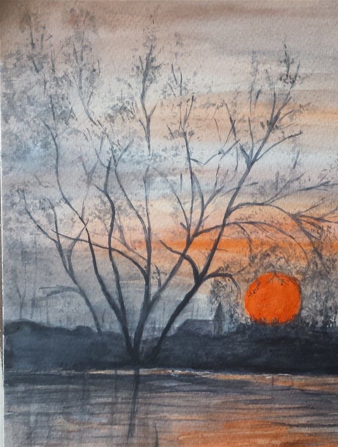 Sonnenuntergang am See 2017 aquarell  24 x 32 cm