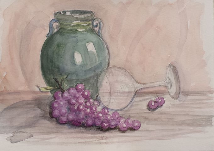 Vaso del nonno uva 2015 acquerello  32 x 24 cm