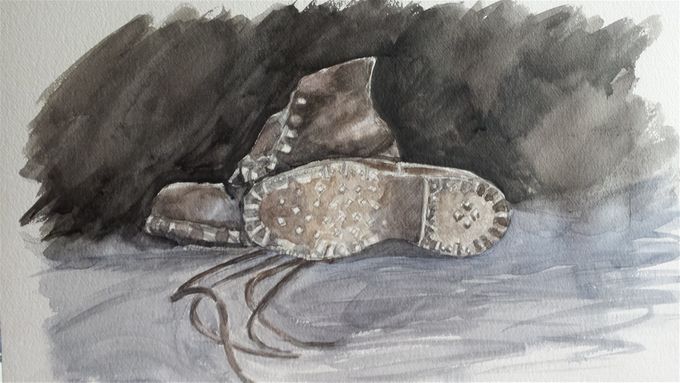 Bergschuhe 2015  aquarell  40 x 30 cm