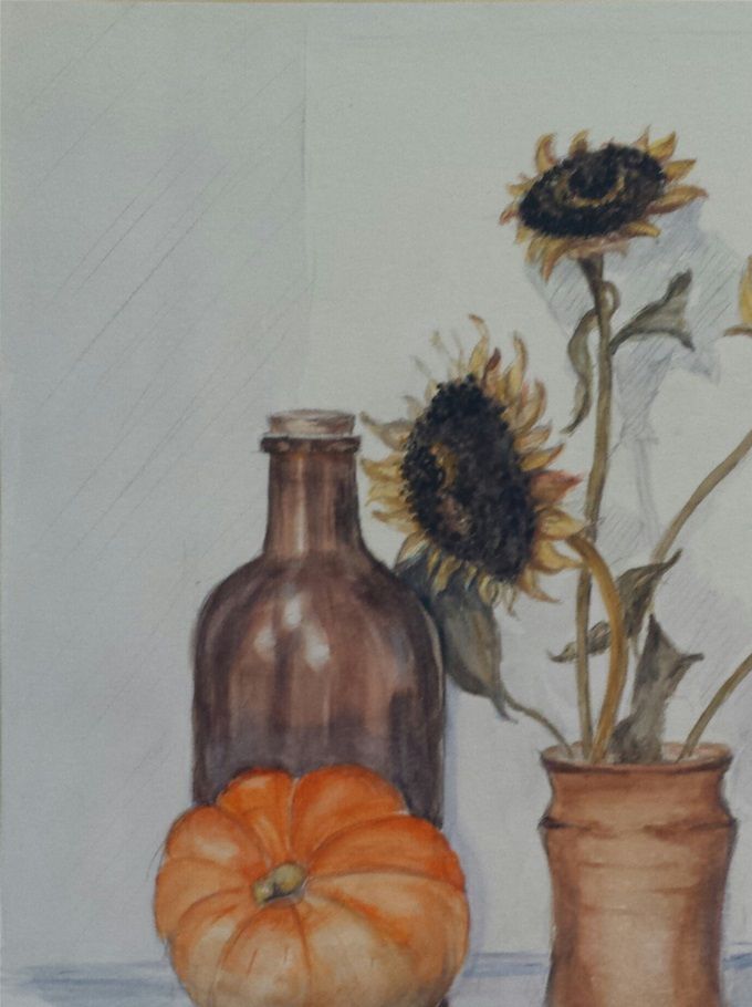 verblühte sonnenblumen 2017 aquarel 32 x40 cm